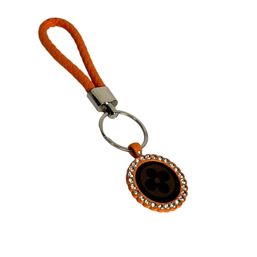 Louis Vuitton Monogram Canvas Clover Flower braid leather keychain Charm Orange
